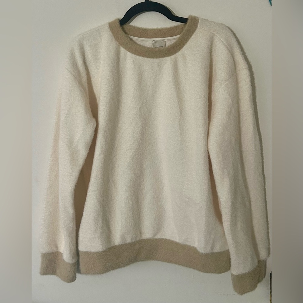 Maeve Cream and Tan Fuzzy Top